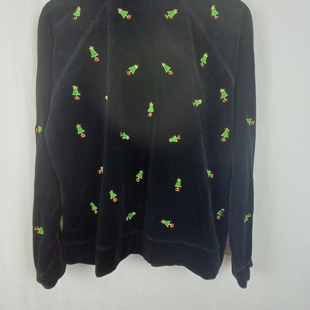 Quacker Factory Winter Velour Embroidered Jacket Christmas Trees XL Black A81749 - Picture 5 of 7